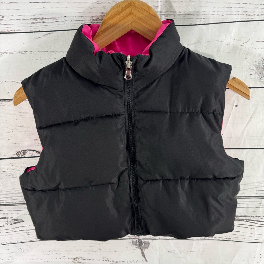 Black Puffer Vest with Pink Lining